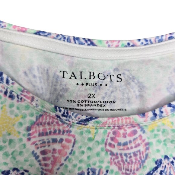 Talbots Plus Size 2X Womens Short Sleeve Seashell Print Cotton/Spandex Top - Picture 3 of 4